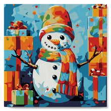 Charger l'image dans la galerie, Mini Peinture par Numéros 20x20cm avec cadre Bonhomme de Neige et Cadeaux