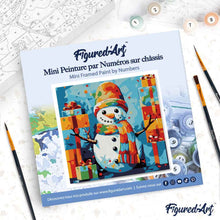 Charger l'image dans la galerie, Mini Peinture par Numéros 20x20cm avec cadre Bonhomme de Neige et Cadeaux