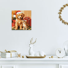 Charger l'image dans la galerie, Mini Peinture par Numéros 20x20cm avec cadre Chat et Chien de Noël