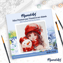 Charger l'image dans la galerie, Mini Peinture par Numéros 20x20cm avec cadre Jolie Fille et Bonhomme de Neige