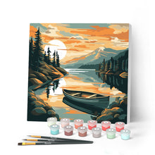 Charger l'image dans la galerie, Mini Peinture par Numéros 20x20cm avec cadre Lac de montagne et canoë