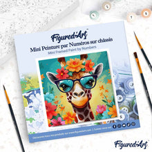 Charger l'image dans la galerie, Mini Peinture par Numéros 20x20cm avec cadre Girafe fantaisie et fleurs
