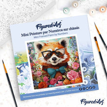 Charger l'image dans la galerie, Mini Peinture par Numéros 20x20cm avec cadre Panda roux fantaisie et fleurs