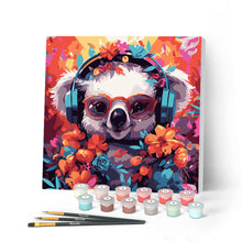 Charger l'image dans la galerie, Mini Peinture par Numéros 20x20cm avec cadre Koala fantaisie et fleurs