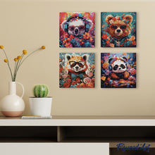 Charger l'image dans la galerie, Mini Peinture par Numéros 20x20cm avec cadre Koala fantaisie et fleurs