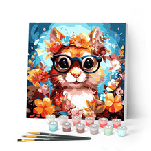 Charger l'image dans la galerie, Mini Peinture par Numéros 20x20cm avec cadre Écureuil fantaisie et fleurs
