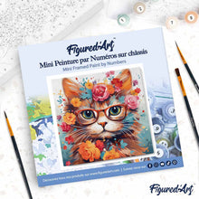 Charger l'image dans la galerie, Mini Peinture par Numéros 20x20cm avec cadre Chaton fantaisie et fleurs
