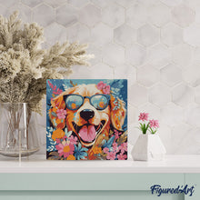 Charger l'image dans la galerie, Mini Peinture par Numéros 20x20cm avec cadre Chiot fantaisie et des fleurs