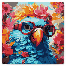 Charger l'image dans la galerie, Mini Peinture par Numéros 20x20cm avec cadre Perroquet fantaisie et fleurs
