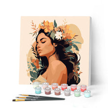Charger l'image dans la galerie, Mini Peinture par Numéros 20x20cm avec cadre Femme au bandeau floral