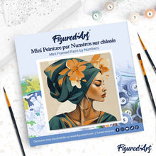 Charger l'image dans la galerie, Mini Peinture par Numéros 20x20cm avec cadre Femme au turban floral