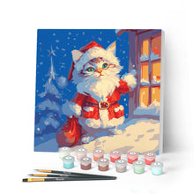 Charger l'image dans la galerie, Mini Peinture par Numéros 20x20cm avec cadre Chat Père Noël