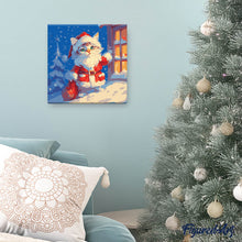 Charger l'image dans la galerie, Mini Peinture par Numéros 20x20cm avec cadre Chat Père Noël