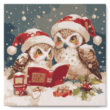 Charger l'image dans la galerie, Mini Peinture par Numéros 20x20cm avec cadre Chouettes Père Noël Lisant