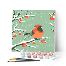 Charger l'image dans la galerie, Mini Peinture par Numéros 20x20cm avec cadre Oiseau Rouge d'Hiver