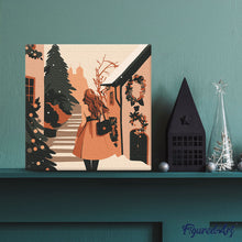 Charger l'image dans la galerie, Mini Peinture par Numéros 20x20cm avec cadre Femme dans un village festif