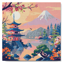 Charger l'image dans la galerie, Mini Peinture par Numéros 20x20cm avec cadre Pagode et Mont Fuji