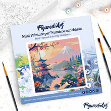 Charger l'image dans la galerie, Mini Peinture par Numéros 20x20cm avec cadre Pagode et Mont Fuji