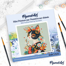 Charger l'image dans la galerie, Mini Peinture par Numéros 20x20cm avec cadre Chat Floral en Kimono