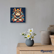Charger l'image dans la galerie, Mini Peinture par Numéros 20x20cm avec cadre Chat Samouraï