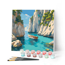 Charger l'image dans la galerie, Peinture par numéros Figured'Art Mini Peinture par Numéros 20x20cm avec cadre Crique Bleue Paisible