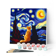 Charger l'image dans la galerie, Peinture par numéros Figured'Art Mini Peinture par Numéros 20x20cm avec cadre Compagnons nuit étoilée