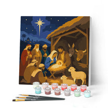 Charger l'image dans la galerie, Peinture par numéros Figured'Art Mini Peinture par Numéros 20x20cm avec cadre Crèche de Noël