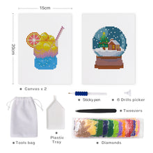 Charger l'image dans la galerie, Mini Diamond Painting 15x20cm (2 pièces) - Smoothie d'Été et Boule à Neige d'Hiver