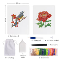 Charger l'image dans la galerie, Mini Diamond Painting 15x20cm (2 pièces) - Oiseau et Rose