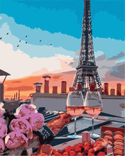 Charger l'image dans la galerie, peinture par numéros | L'apéro avec vue sur la Tour Eiffel | romantique ville nouveautés intermédiaire | FiguredArt
