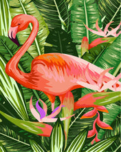 Charger l'image dans la galerie, Peinture par numéros - Flamant rose au milieu des Feuilles