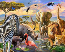 Charger l'image dans la galerie, peinture par numéros | Les Animaux d’Afrique | animaux, complexe, lions, rhinocéros, zèbres | FiguredArt