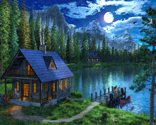 Charger l'image dans la galerie, Peinture par numéros Lac nocturne | Figured'Art intermédiaire nouveautés paysages forêt