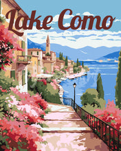 Charger l'image dans la galerie, Peinture par numéros Figured'Art Affiche de voyage lac de Côme en fleurs