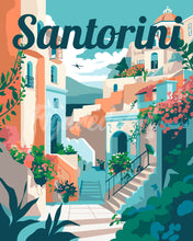 Charger l'image dans la galerie, Peinture par numéros Figured'Art Affiche de voyage Santorin en fleurs