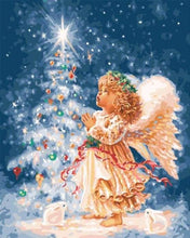 Charger l'image dans la galerie, peinture par numéros | Ange près du Sapin de Noël | intermédiaire Noël religion | FiguredArt