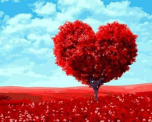 Charger l'image dans la galerie, peinture par numéros | Arbre rouge Coeur | arbres intermédiaire nouveautés paysages romantique | FiguredArt