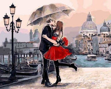 Charger l'image dans la galerie, peinture par numéros | Baiser Romantique sous la pluie | intermédiaire romantique ville | FiguredArt