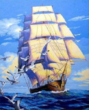 Charger l'image dans la galerie, peinture par numéros | Bateau et Mouettes au coucher du Soleil | bateaux complexe | FiguredArt