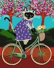 Charger l'image dans la galerie, peinture par numéros | Chat noir à Bicyclette | nouveautés abstrait animaux chats facile | FiguredArt