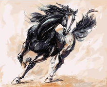 Charger l'image dans la galerie, peinture par numéros | Cheval noir au Galop | animaux chevaux intermédiaire | FiguredArt