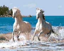 Charger l'image dans la galerie, peinture par numéros | Chevaux blancs dans les Vagues | animaux chevaux intermédiaire | FiguredArt