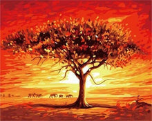 Charger l'image dans la galerie, peinture par numéros | Coucher de Soleil et Eléphants | animaux arbres facile paysages éléphants | FiguredArt