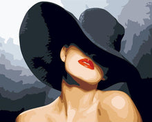 Charger l'image dans la galerie, peinture par numéros | Femme au chapeau noir | nouveautés romantique portrait facile | FiguredArt