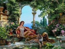 Charger l'image dans la galerie, peinture par numéros | Femme étendue et Léopard | complexe léopards paysages romantique | FiguredArt