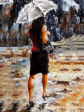 Charger l'image dans la galerie, peinture par numéros | Femme se dépéchant sous la Pluie | complexe romantique | FiguredArt