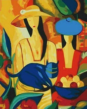 Charger l'image dans la galerie, peinture par numéros | Femmes et Chat bleu | chats facile reproduction | FiguredArt