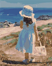 Charger l'image dans la galerie, peinture par numéros | Fillette avec son sac à la Plage | facile paysages | FiguredArt