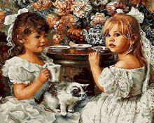 Charger l'image dans la galerie, peinture par numéros | Fillettes prenant le Thé | animaux complexe portrait romantique | FiguredArt