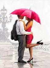Charger l'image dans la galerie, peinture par numéros | Homme et femme avec parapluie rouge | intermédiaire romantique | FiguredArt